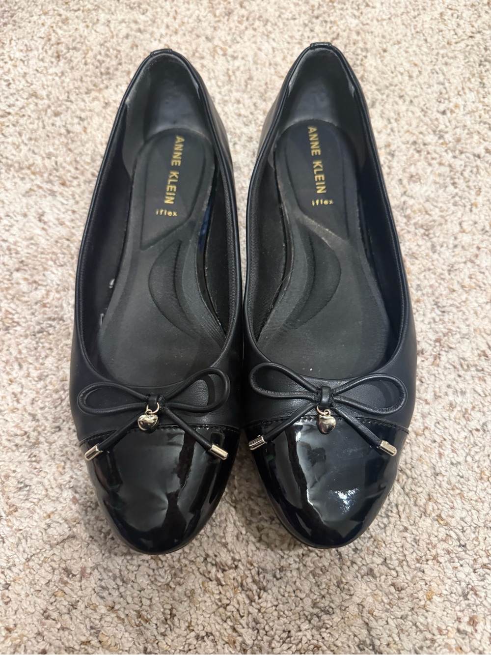 Anne Klein Black Patent Toe Bow Ballet Flats